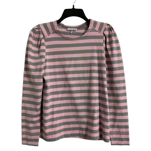GANNI Long Sleeve Pink & Grey Striped Shirt size Small - Picture 2 of 13